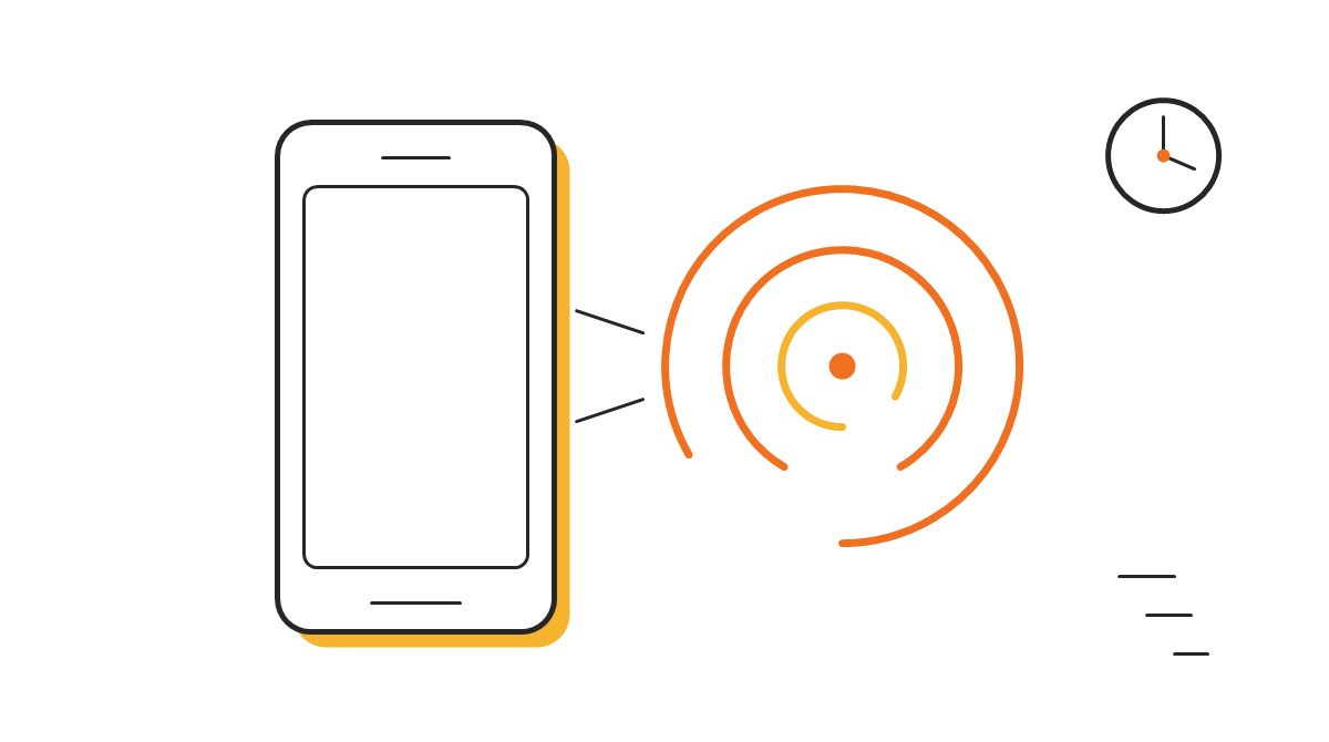 スマートフォンの画面から渦巻きが伸びるフラットイラスト