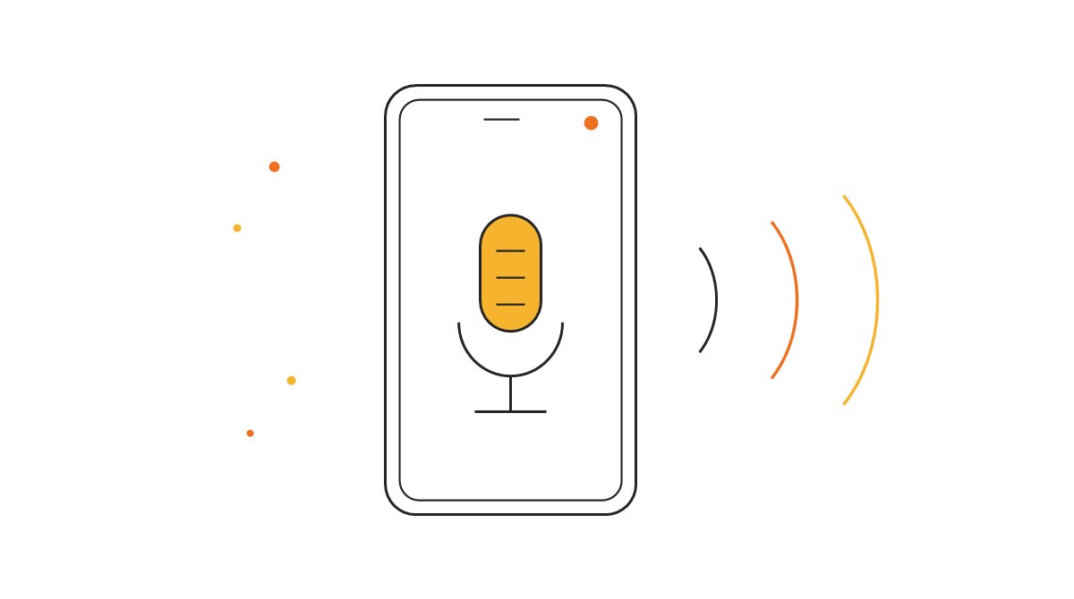スマホ画面のマイクアイコンとインジケーターの点を描いたフラットイラスト
