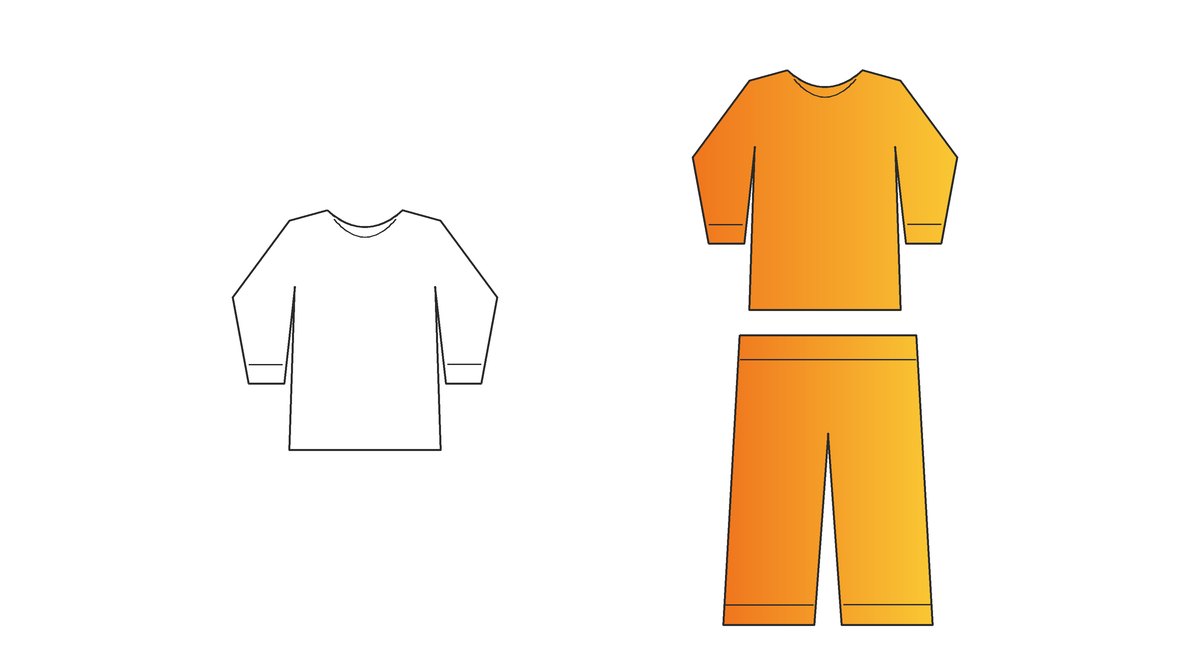 上下そろったウェアと、片方だけのウェアを天秤に並べたフラットイラスト