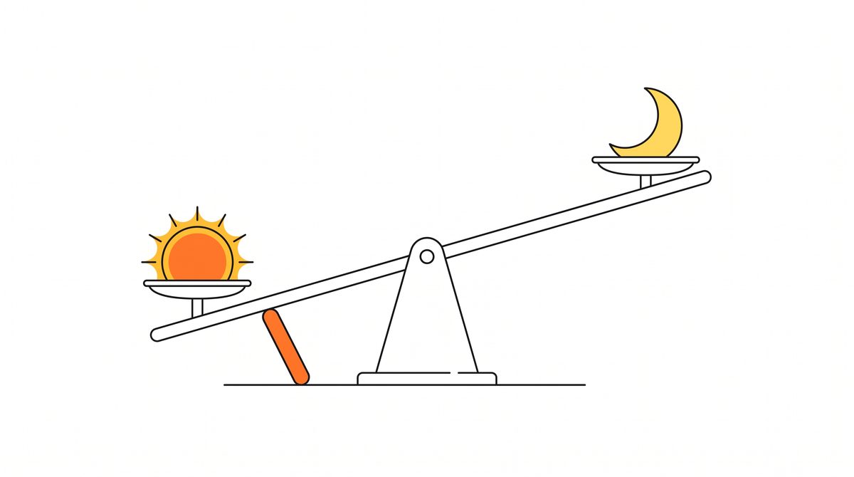 覚醒と睡眠がシーソーのように切り替わる仕組みを表したフラットイラスト
